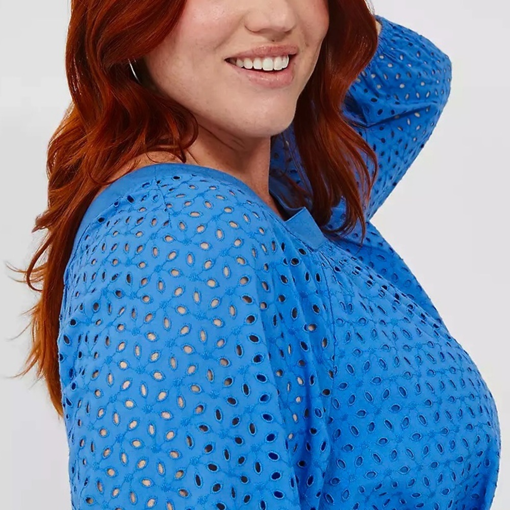 NWT Lane Bryant Square Neck Eyelet Dress Blue Size 18 Retail $110.00 - Picture 3 of 15